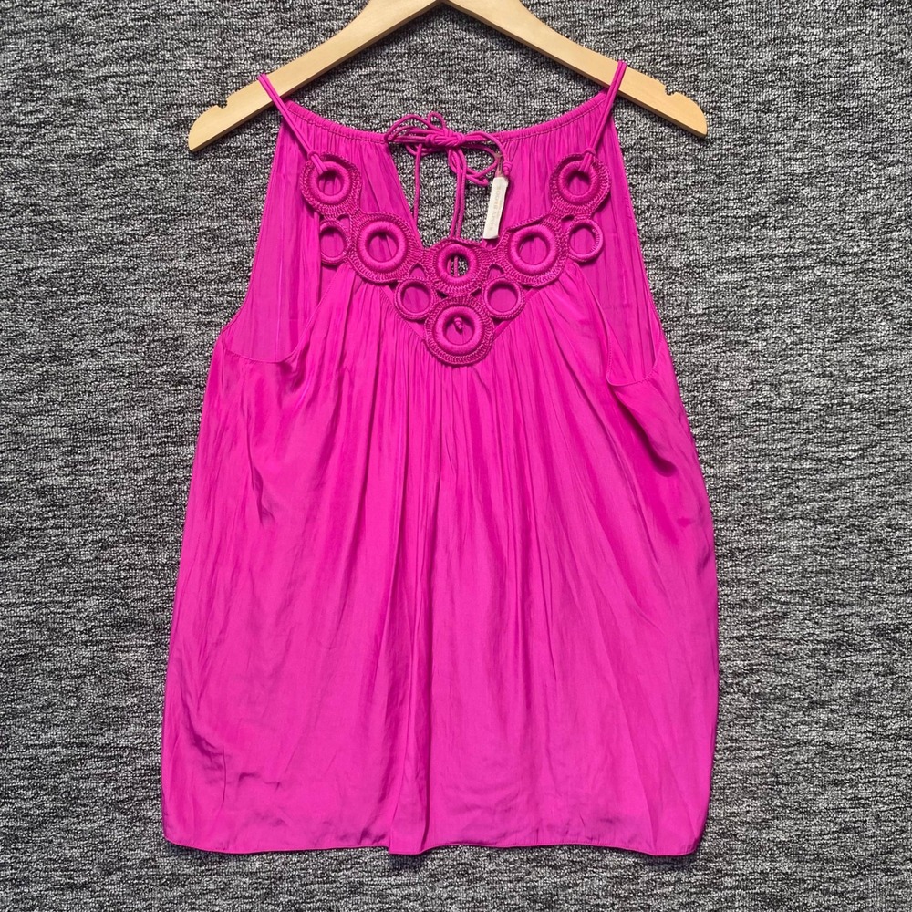 Ramy Brook Tank Top Womens Small Pink Crochet Halter Neck Sleeveless Boho Chic